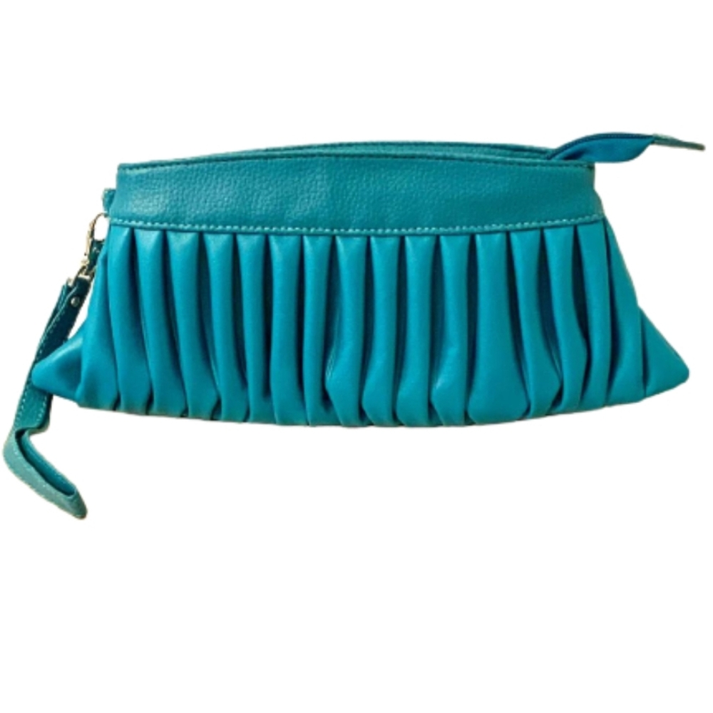 Vintage Candie's Wristlet Ruched in Teal Blue Green EUC